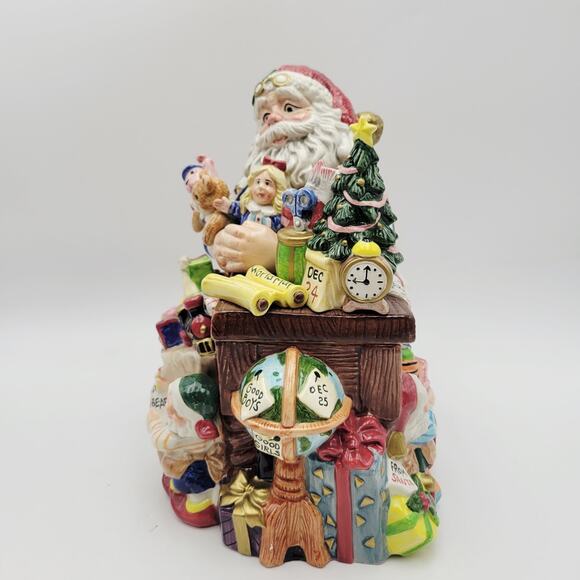 FITZ & FLOYD Santas Workshop Cookie Jar of Santa Admiring the Toys Rare Vtg - Picture 4 of 14